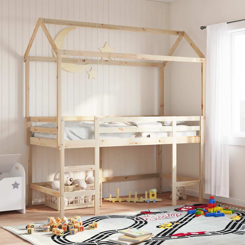 Kinderbett Dach Massivholz Kiefer 217x95,5x159 cm