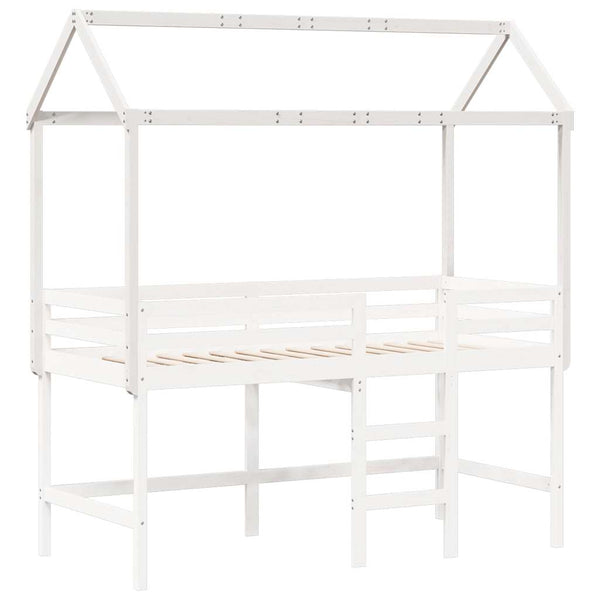 Kinderbett Dach Weiß Kiefer Massivholz 217x95,5x159 cm