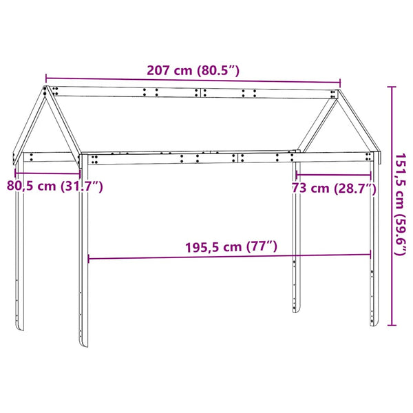 Kinderbett Dach 207x80,5x151,5 cm Kiefer Massivholz