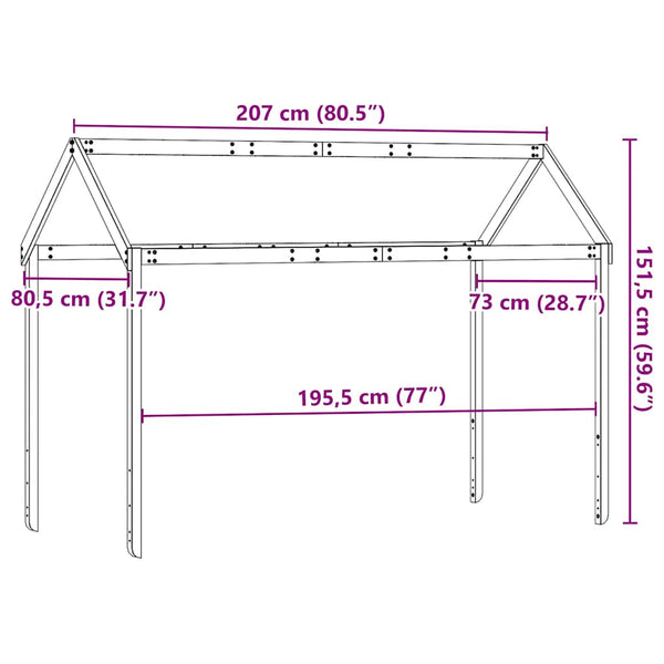 Kinderbett Dach, Wachsbraun, 207 cm Massivholz