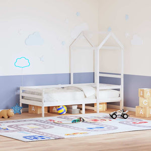 Kinderbett Dach Weiß Kiefer Massivholz