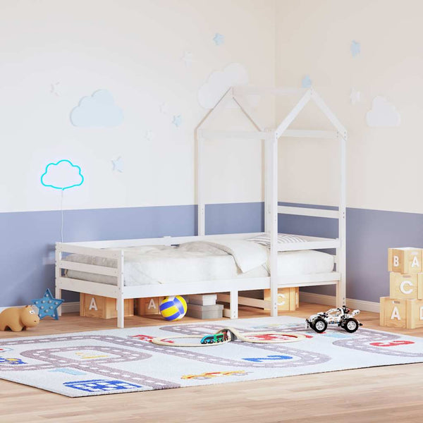 Kinderbett Dach Weiß Kiefer Massivholz
