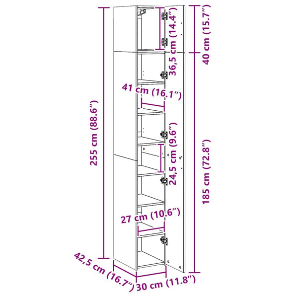 Schmaler Hochschrank Sonoma-Eiche 30x42,5x225 cm