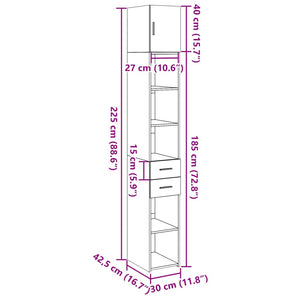 Schmaler Hochschrank Schwarz 30x42,5x225 cm