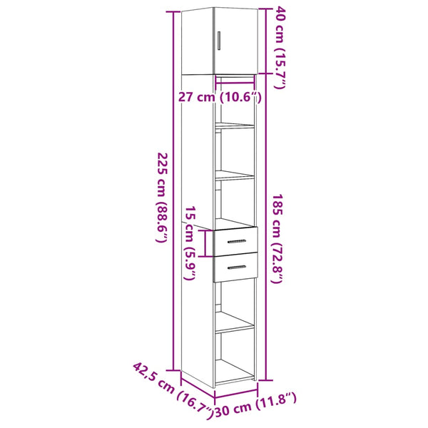 Schmaler Hochschrank Schwarz 30x42,5x225 cm