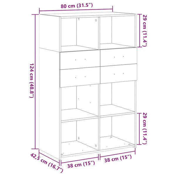 Highboard Weiß 80x42,5x124 cm