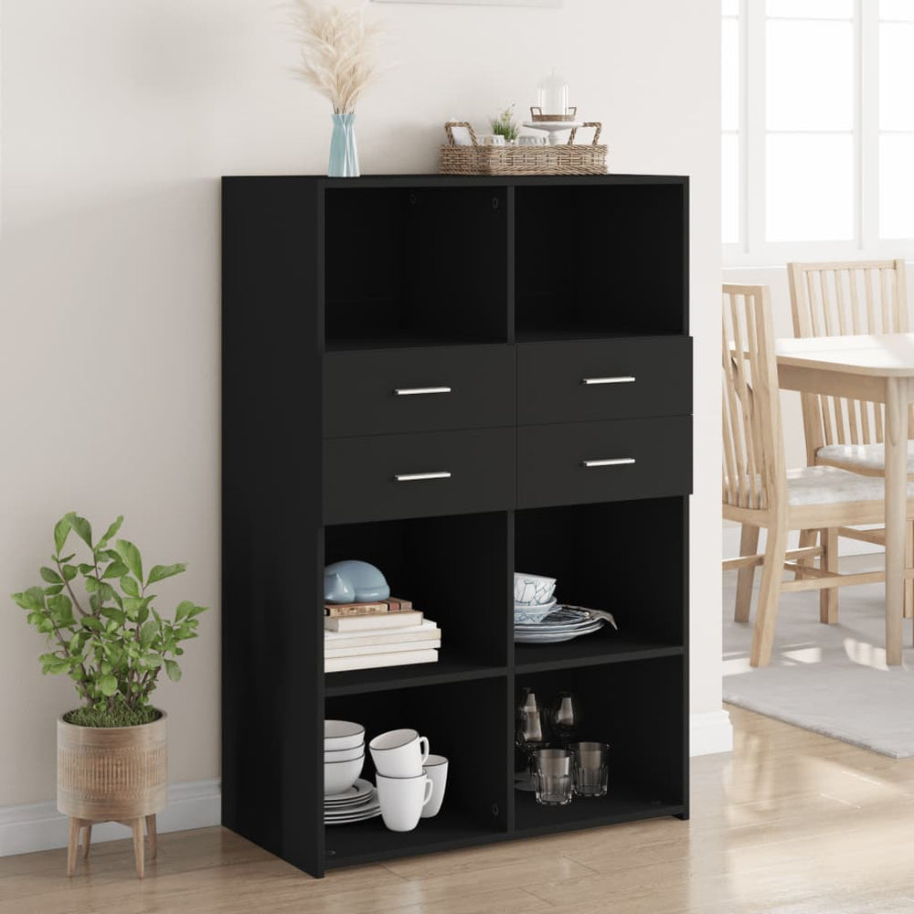 Highboard Schwarz 80x124cm Holzwerkstoff