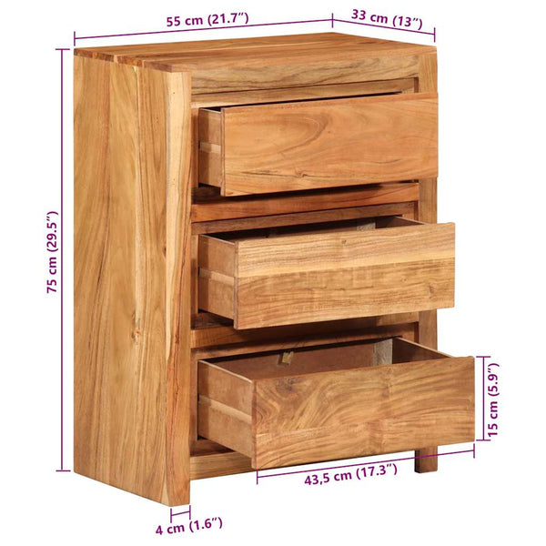 Akazie Schubladenschrank Massivholz 55x75cm