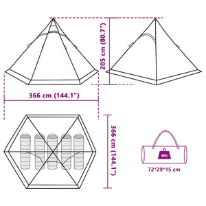 Wasserdichtes Tipi-Zelt für 5 Personen, Grün