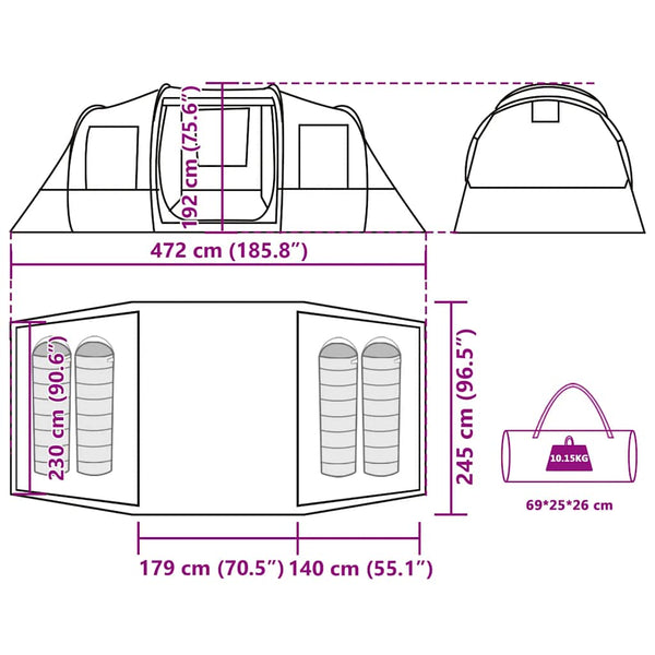 Tunnelzelt 4 Personen Wasserdicht Grün