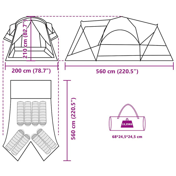 vidaXL Tente tunnel familiale 8 personnes verte imperméable