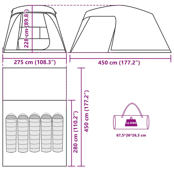 Campingzelt mit Vorzelt für 5 Personen - Wasserdicht
