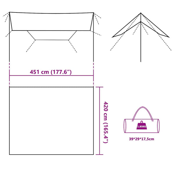 Wasserdichte Tarp Braun 451x420 cm
