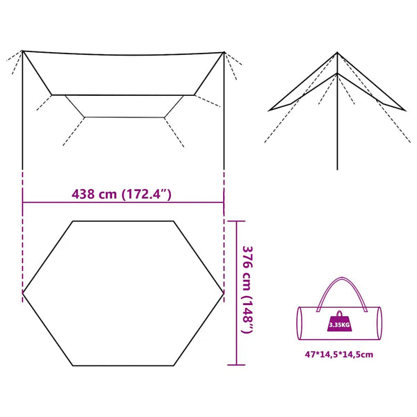 Wasserdichtes Olivgrünes Tarp 438x376 cm