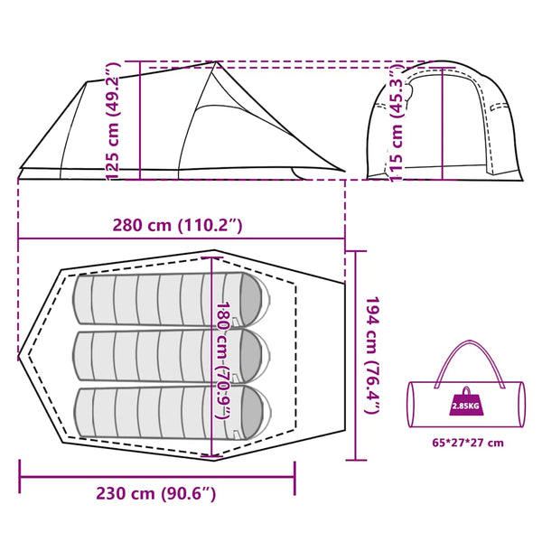 Tunnelzelt 3 Personen Wasserdicht Braun