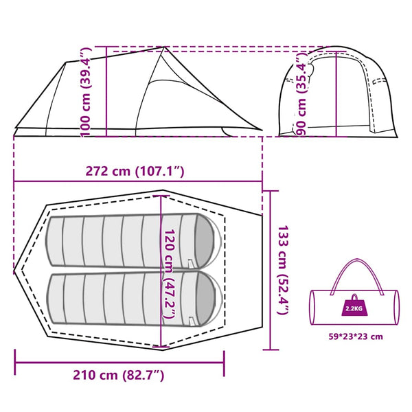 Tunnelzelt 2 Personen Wasserdicht Braun