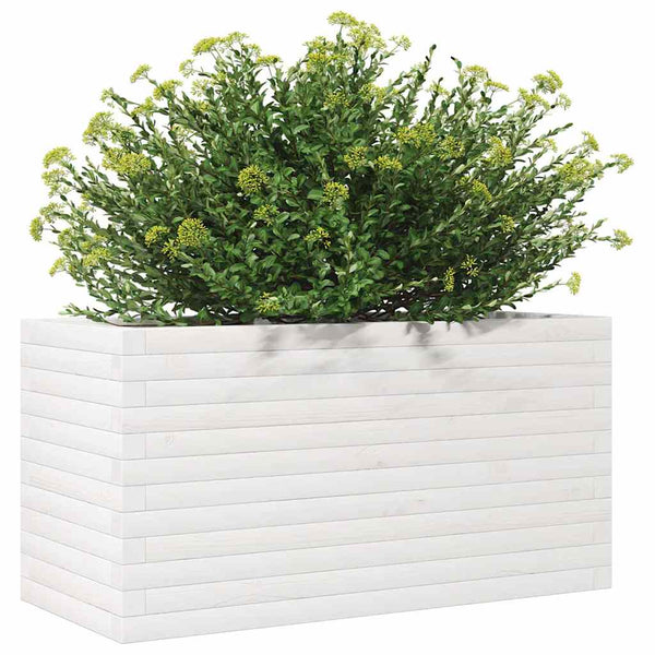 Weißer Pflanzkübel aus Kiefernholz, 90 cm