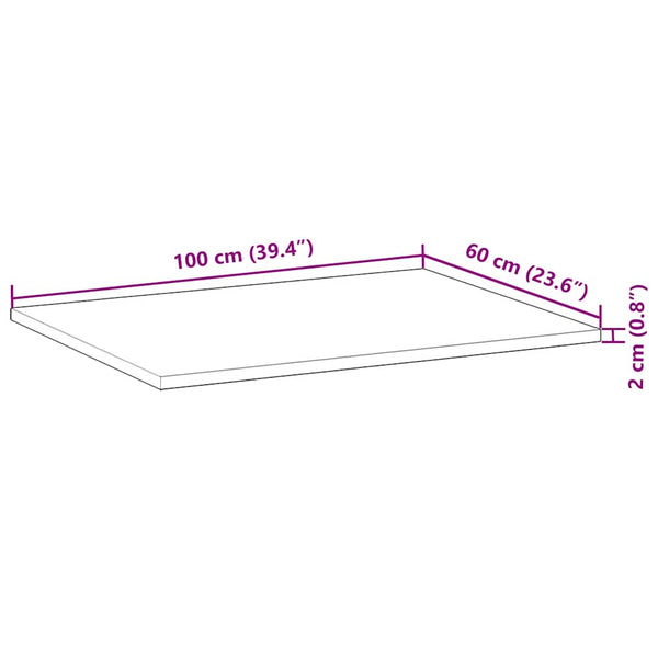 vidaXL Plateau de Table Rectangulaire 100x60x2 cm Bois Massif d'Acacia