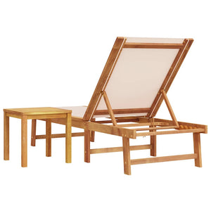 Sonnenliege Akazie mit Tisch Creme