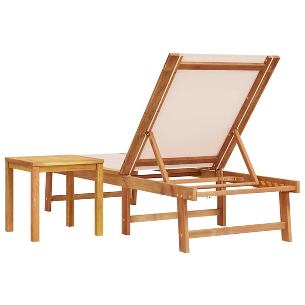 Sonnenliege Akazie mit Tisch Creme