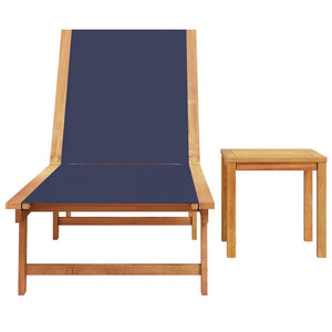 vidaXL Chaise longue avec table bleue en bois d'acacia massif et textilène