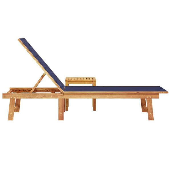 vidaXL Chaise longue avec table bleue en bois d'acacia massif et textilène
