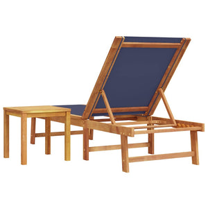 vidaXL Chaise longue avec table bleue en bois d'acacia massif et textilène