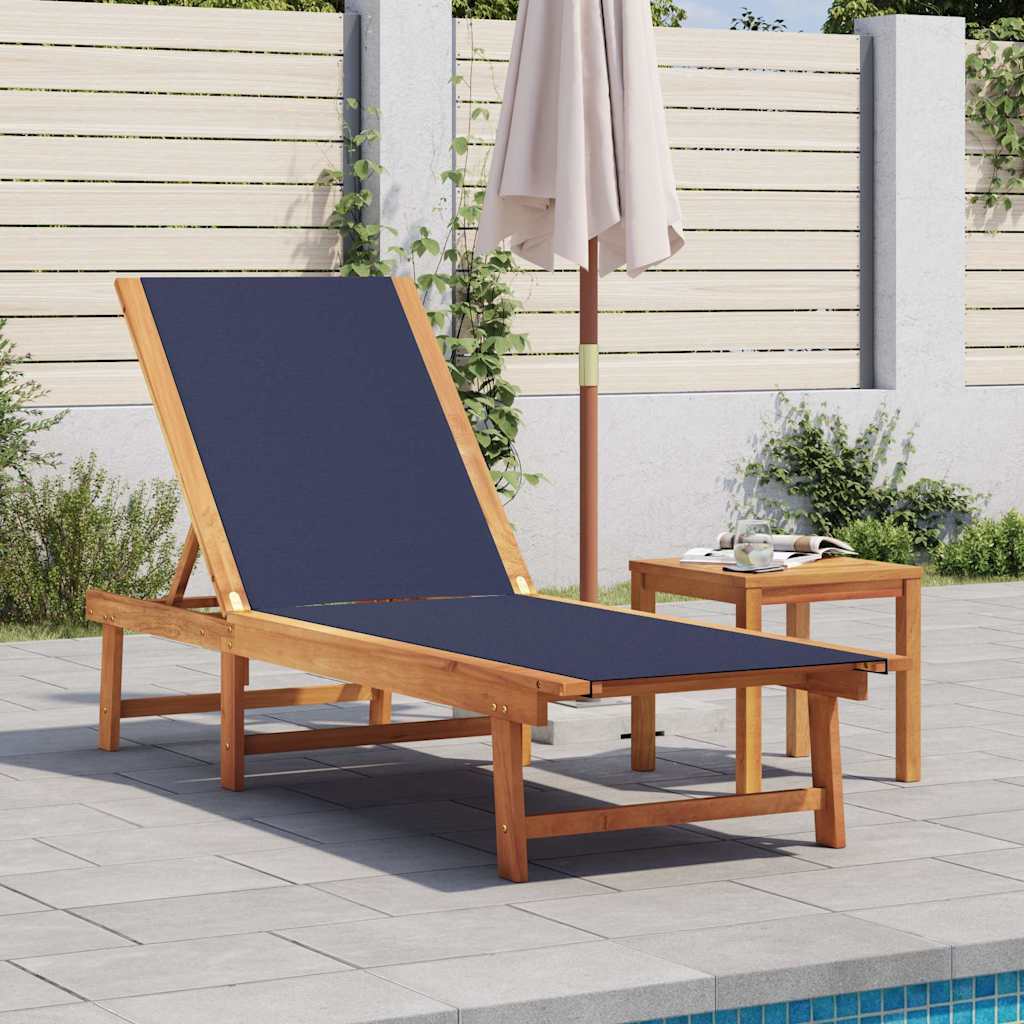 vidaXL Chaise longue avec table bleue en bois d'acacia massif et textilène