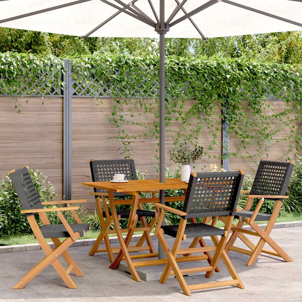 5-teilige Garten Essgruppe Schwarz Poly Rattan