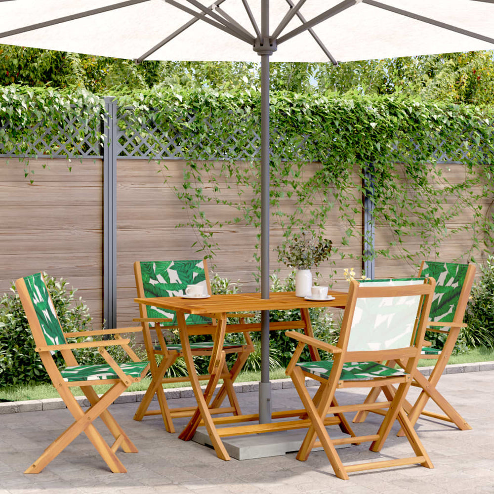 vidaXL Ensemble repas de jardin 5 pcs Tissu et bois massif Motif feuilles