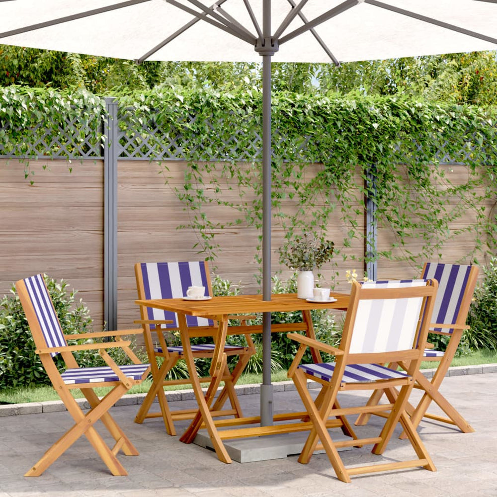vidaXL Ensemble de salle à manger de jardin 5 pcs Tissu et bois massif Bleu et blanc