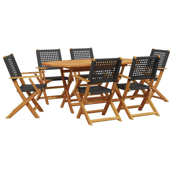 7-tlg. Garten Essgruppe Poly Rattan Schwarz