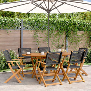 7-tlg. Garten Essgruppe Poly Rattan Schwarz
