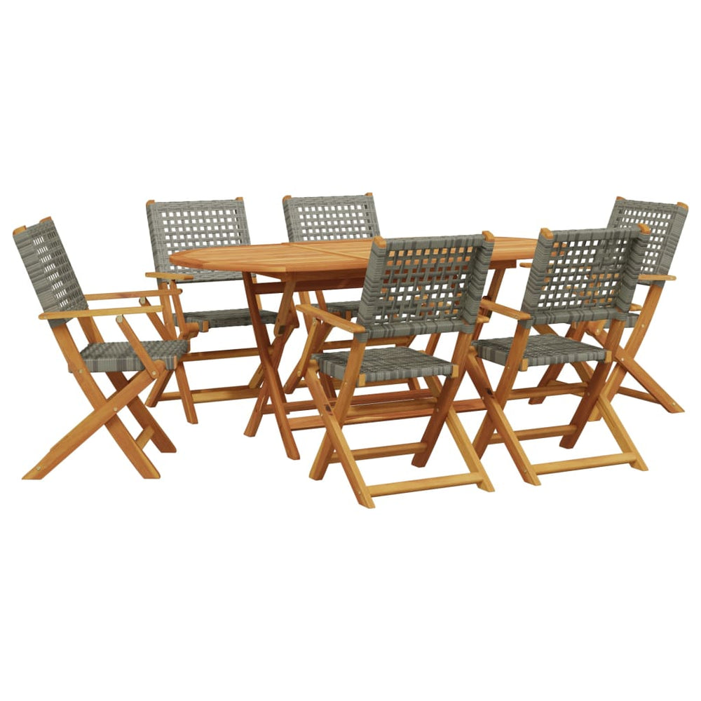vidaXL Salle à manger de jardin 7 pcs en résine tressée et bois massif Gris