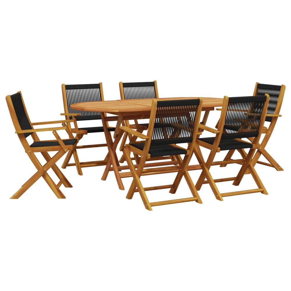 vidaXL Salon de jardin à dîner 7 pcs. Polypropylène et bois massif Noir