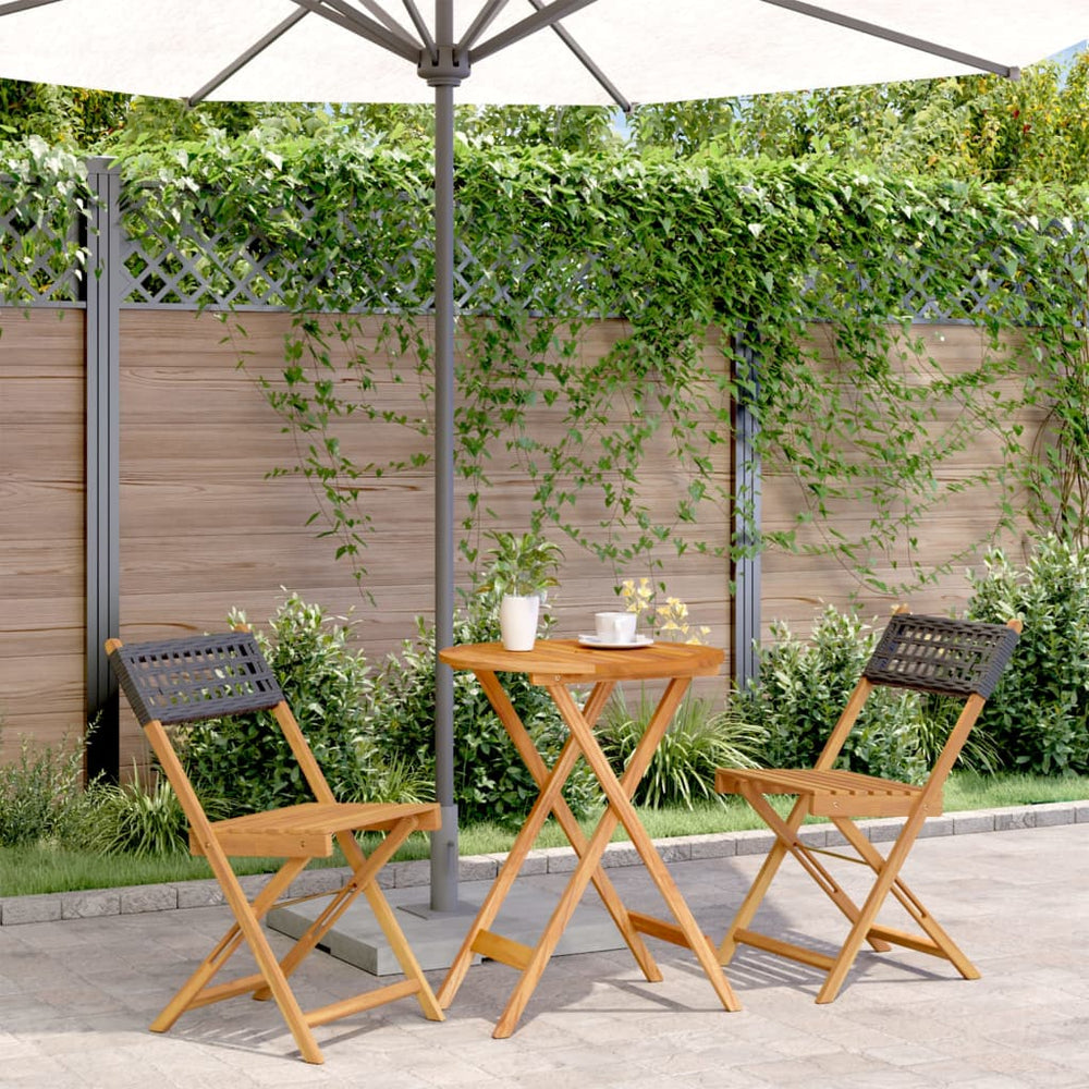 vidaXL Ensemble de bistro 3 pcs Noir Résine tressée et bois massif