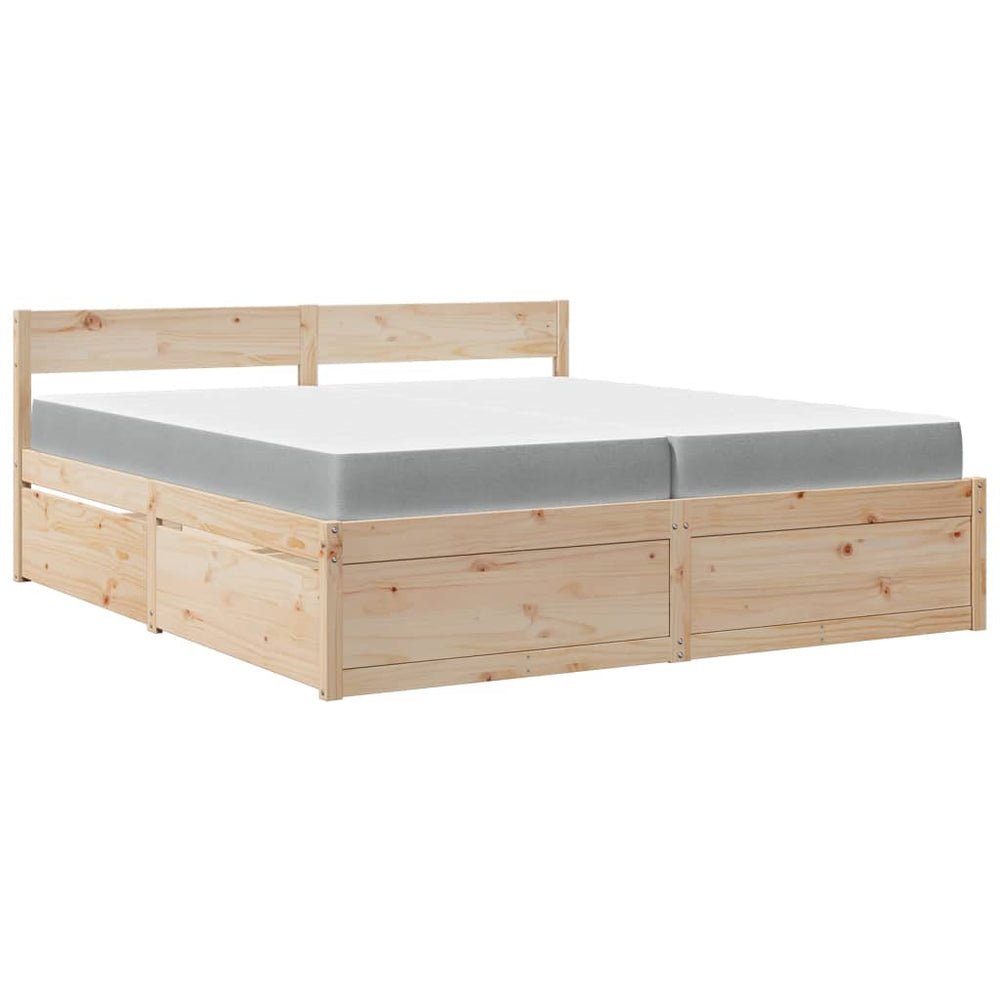Bett 200x200 mit Schubladen & Matratze Kiefer Massivholz