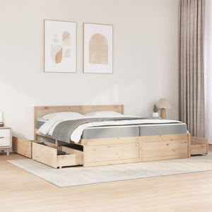 Bett 200x200 mit Schubladen & Matratze Kiefer Massivholz