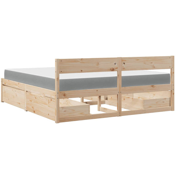 Bett 200x200 mit Schubladen & Matratze Kiefer Massivholz