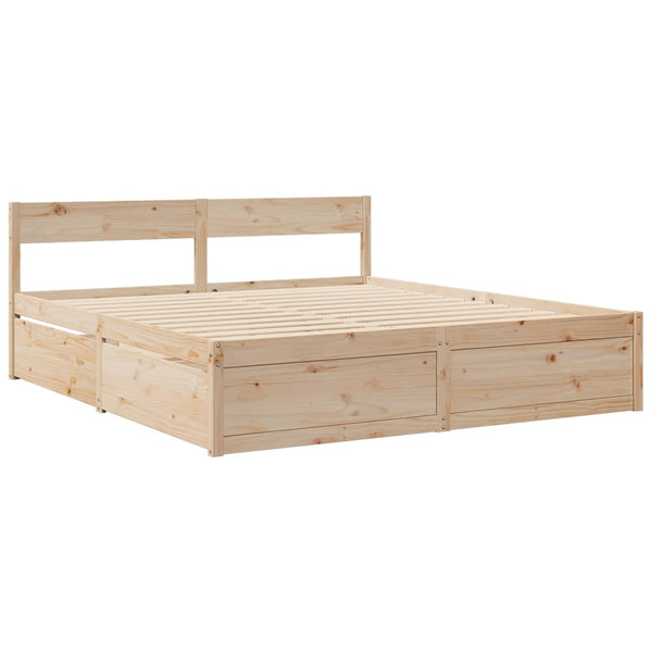 Bett 200x200 mit Schubladen & Matratze Kiefer Massivholz