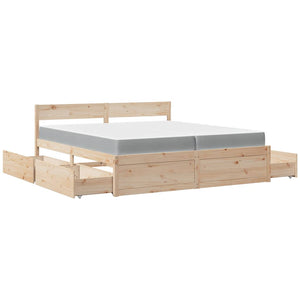 Bett 200x200 mit Schubladen & Matratze Kiefer Massivholz