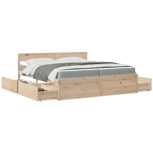 Bett 200x200 mit Schubladen & Matratze Kiefer Massivholz