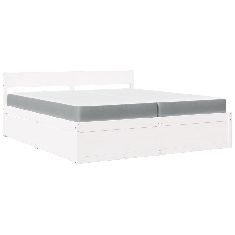 Bett mit Schubladen, Matratze, Massivholz, 200x200 cm, Weiß