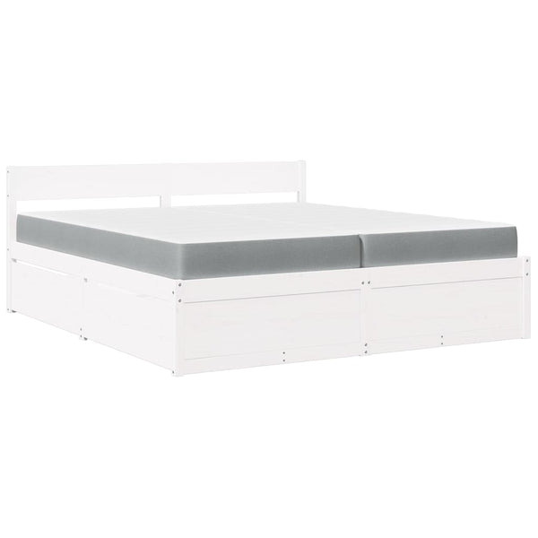 Bett mit Schubladen, Matratze, Massivholz, 200x200 cm, Weiß