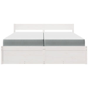 Bett mit Schubladen, Matratze, Massivholz, 200x200 cm, Weiß