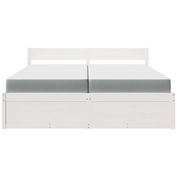 Bett mit Schubladen, Matratze, Massivholz, 200x200 cm, Weiß