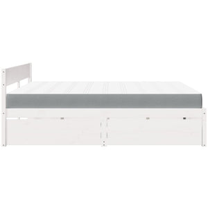 Bett mit Schubladen, Matratze, Massivholz, 200x200 cm, Weiß