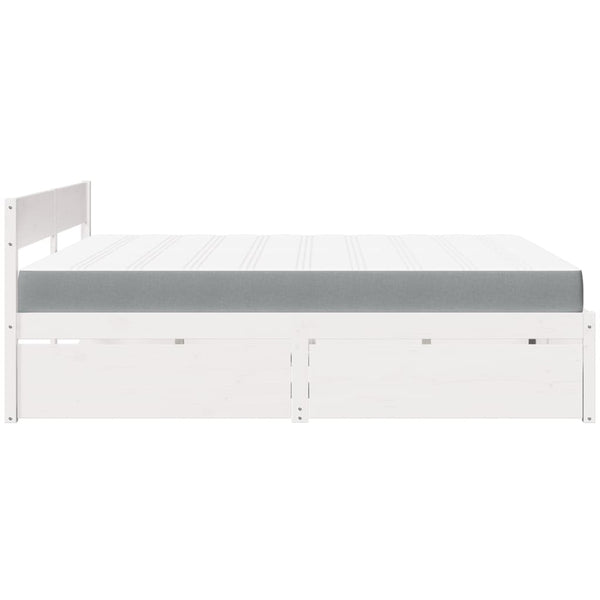 Bett mit Schubladen, Matratze, Massivholz, 200x200 cm, Weiß