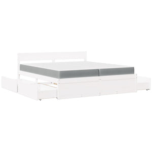 Bett mit Schubladen, Matratze, Massivholz, 200x200 cm, Weiß