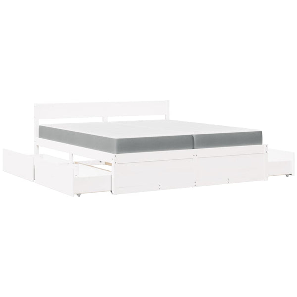 Bett mit Schubladen, Matratze, Massivholz, 200x200 cm, Weiß